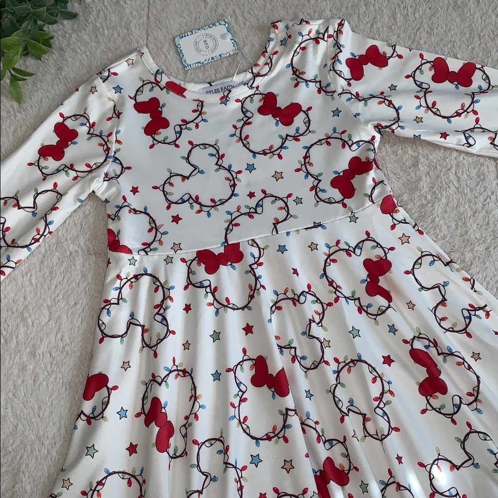 NWT Disney Christmas Lights Holiday Dress Rylee Faith 5 Minnie Mickey Design - Picture 9 of 9